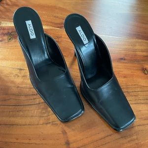 Nine West black high heel mules